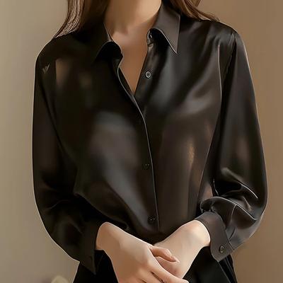 Uplift Treasures Elegant Satin Long Sleeve Womens Shirt black xl(us 12)