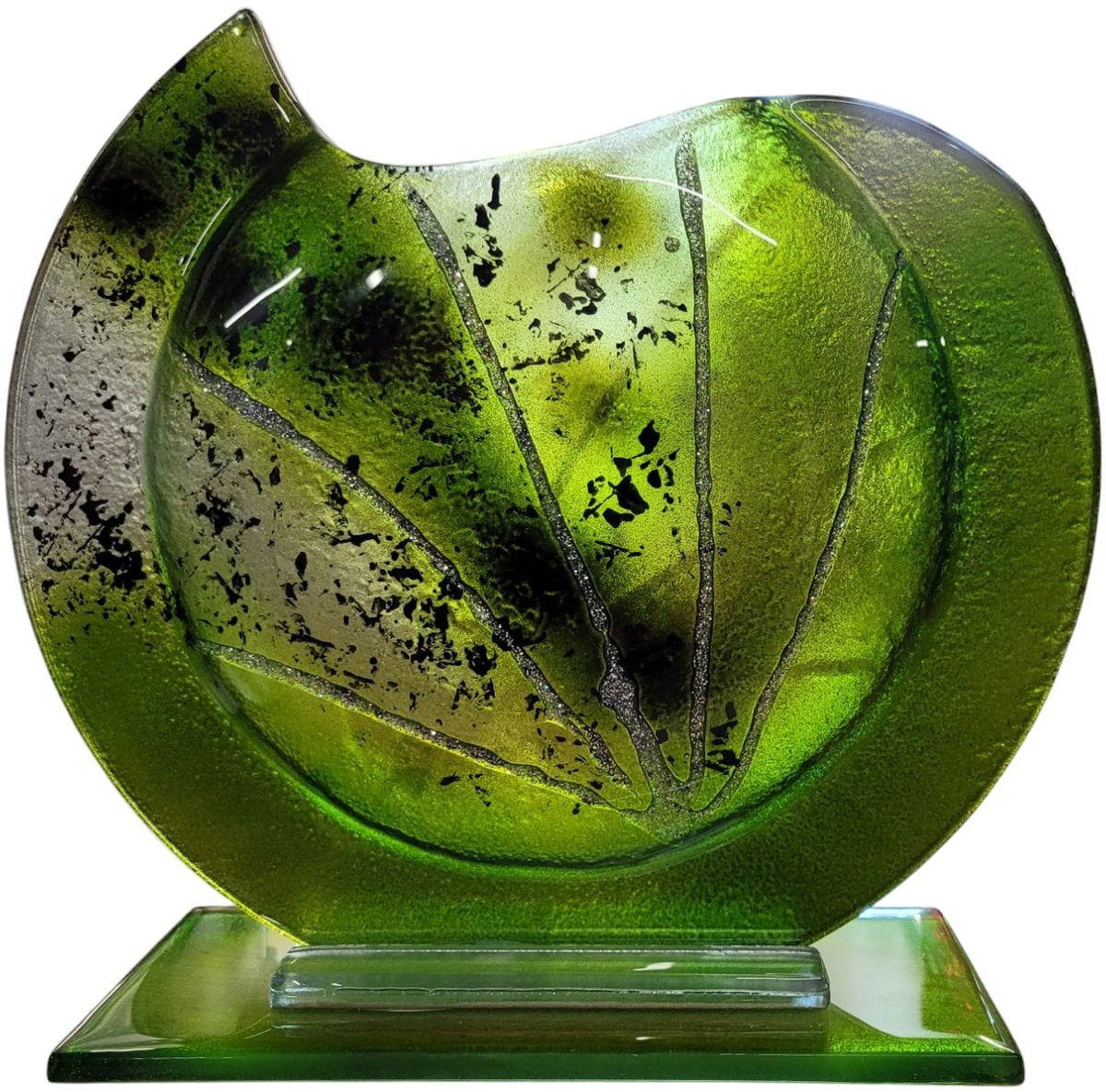 Green Life Handgemaakte Maanvaas van Glasfusion in Goud Bruin, H 27 x B 29 x D 10 cm