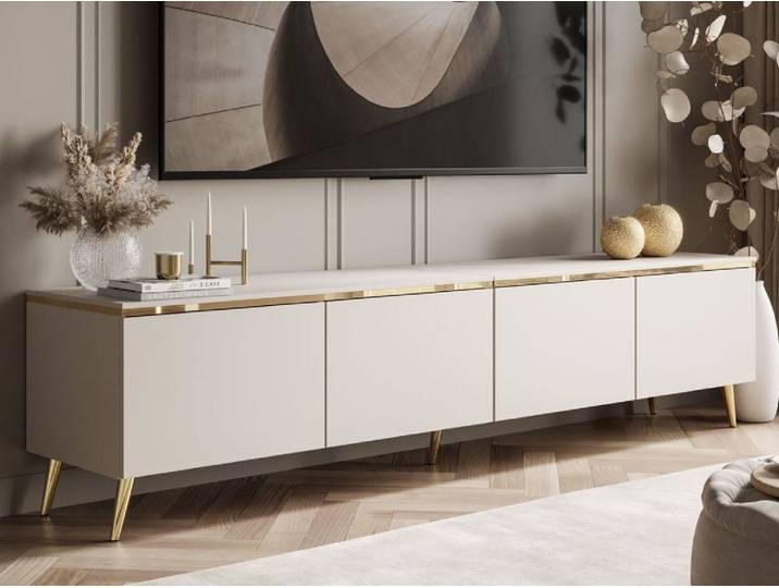 ALLHOUSE24 TV-Schrank TV-Schrank NELLY Metallbeine LED Beleuchtung Sideboard GOLD (1x TV Schrank) Breite 200 cm