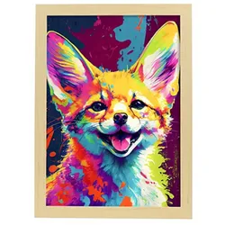 POSTER Fennek Fuchs Im Vollfarb Portrait Stil. A3 Rahmen Aus Hellem Holz