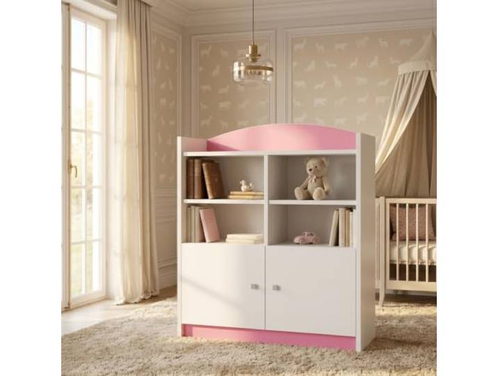 Happy Babies Niedriges Kinderregal Rosa für Kinderzimmer, Standregal für Spielzeug und Bücher ohne Motiv, Aufbewahrungsregal Jugendzimmer