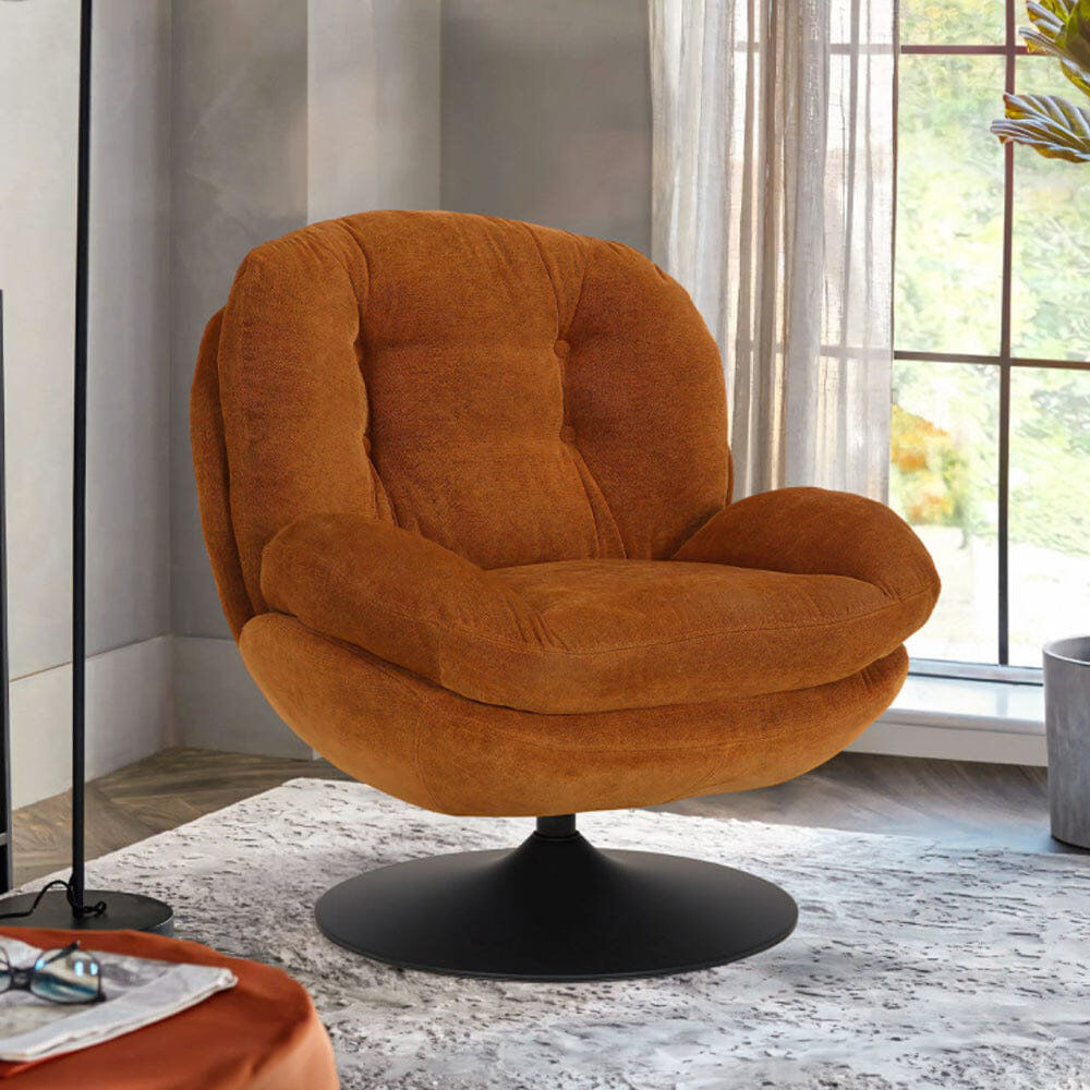 Metro Bonhomme Upholstered Swivel Lounge Chair Orange 84cm H X 82.5cm W X 82.5cm D