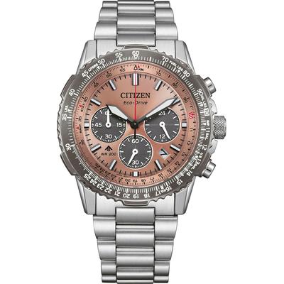 Chronograph CITIZEN "Promaster Sky", silber (silberfarben, braun, braun), Armbanduhren, Herren, grau, Chronograph, Armbanduhr, Solar, Herrenuhr, Edelstahlarmband, analog, Tag