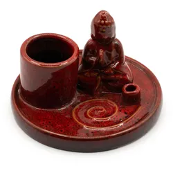 Multi Purpose Buddha Incense Plate - Ceramic Soft Red