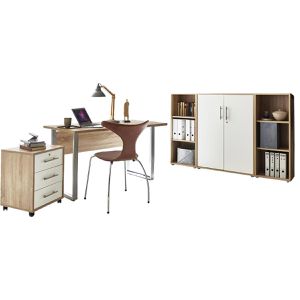 BMG-Möbel Büromöbel-Set Tabor Mini Kombi 2, Schreibtisch, Schrank & 2 Regale, eiche / weiß
