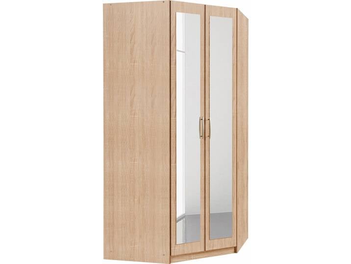 Eckkleiderschrank, Struktur Eiche Hell, Mit Spiegel, 95×95 cm, Klassisch & Modern, Priess
