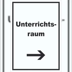 HB-Druck Unterrichtsraum Schild mit Text Richtungspfeil rechts Schule Schulung hochkant A6 (105x148mm)