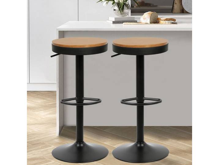 Tabouret de bar -XJING- Lot de 2 - Sièges de bar de cuisine - Tabouret de bar en bois - Réglable en hauteur à 360° - Noir