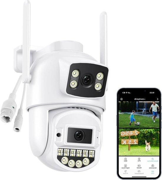 Reobiux Buiten Bewakingscamera - Wifi Camera met Dubbele Lens en 360 Graden Beeld - 6 MP - Wit