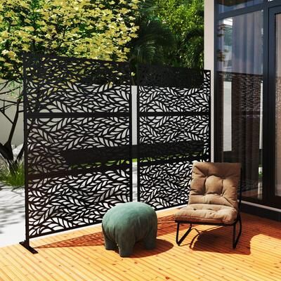 Lumibee Outdoor Privacy Screen with Stand for Patio Garden Metal Fence