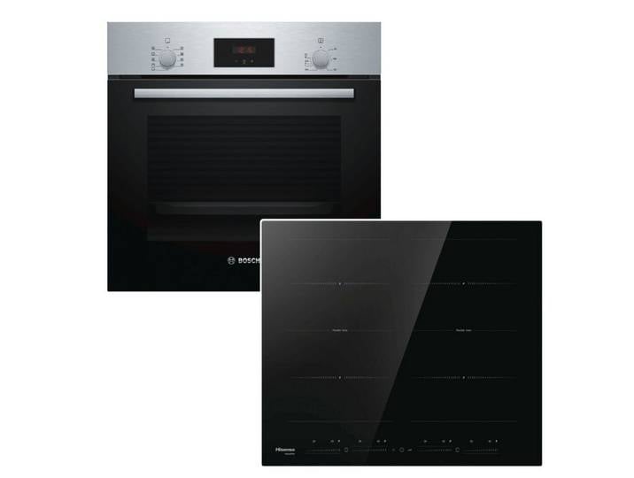BOSCH Backofen-Set Teleskopauszug + Hisense Induktionskochfeld FlexZone TouchSlider 60cm, mit 1-fach Teilauszug