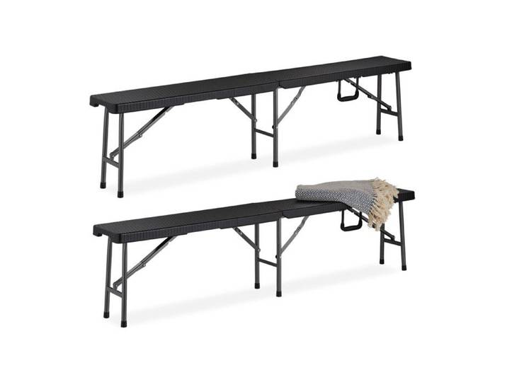 Relaxdays banc pliable lot de 2 pliant pour terrasse & jardin plastique camping kermesse 43x179x24 5 cm noir
