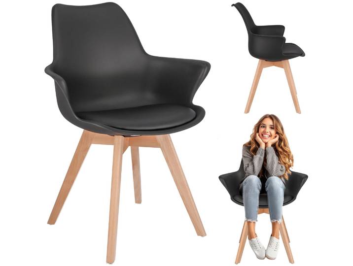 JUMI\, chaise de cuisine ORLEAN\, idéale pour la salle à manger\, le salon ou la cuisine\, en polypropylène\, de couleur noire