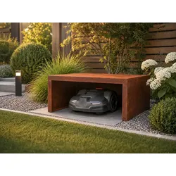 Badeko Mährobotergarage in Edelrostoptik mit Metallabdeckung H 40 cm, B 80 cm, T 70 cm