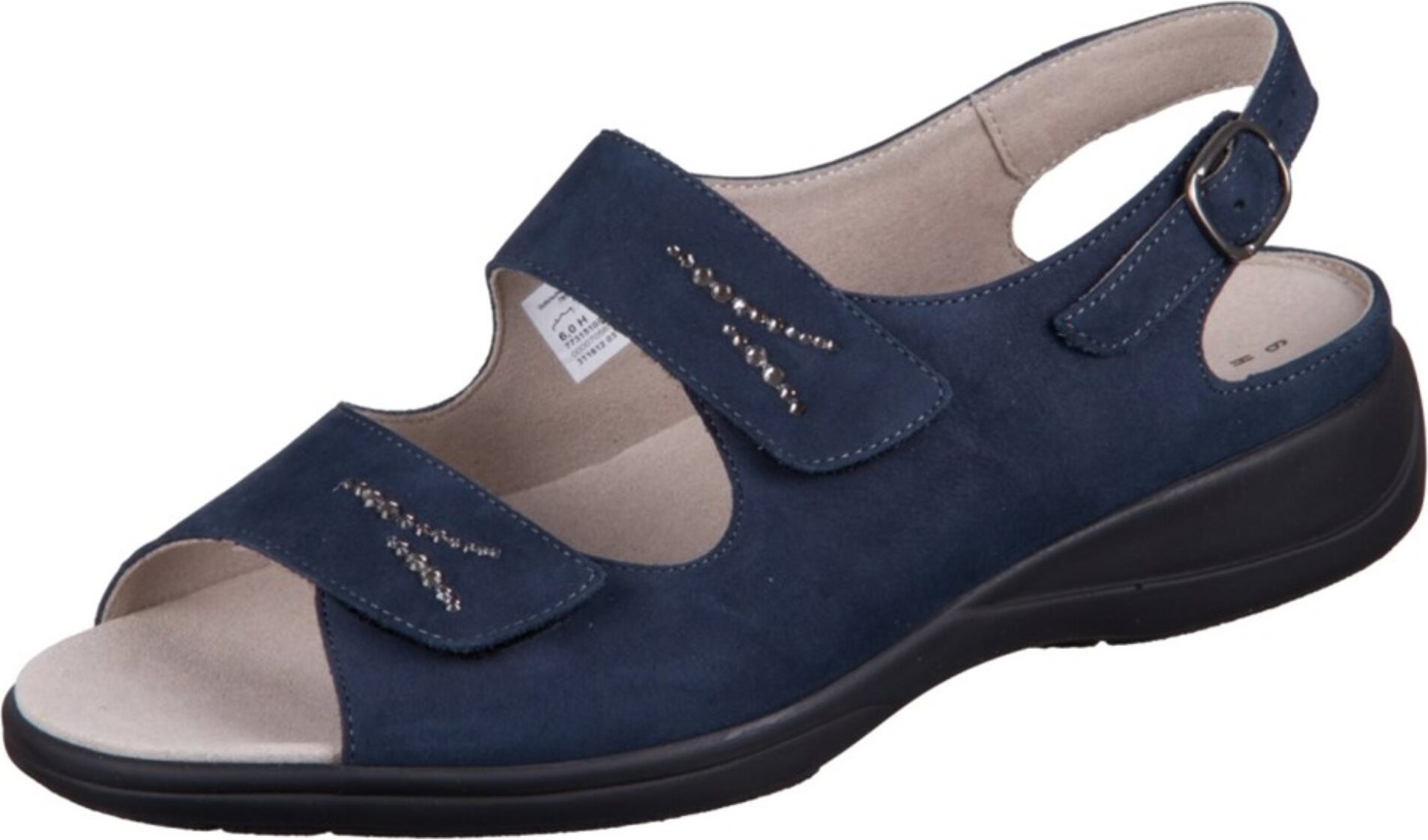 Solidus Damen Sandalen Lia Marineblau mit Klettverschluss und Schnallen