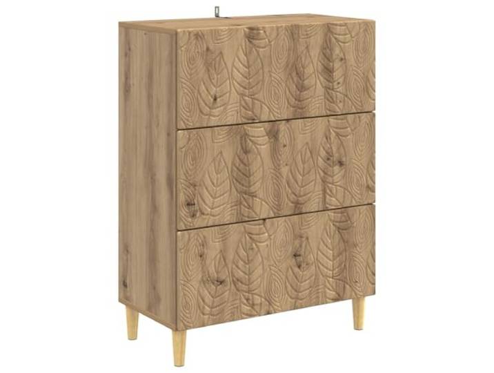 Schrank mit Schubladen aus Holz, handwerkliche Eiche, 66 x 34,5 cm 3 Schubladen, handwerkliche Eiche, Beine aus massivem Eukalyptus, rechteckiges Design, vielseitig verwendbar