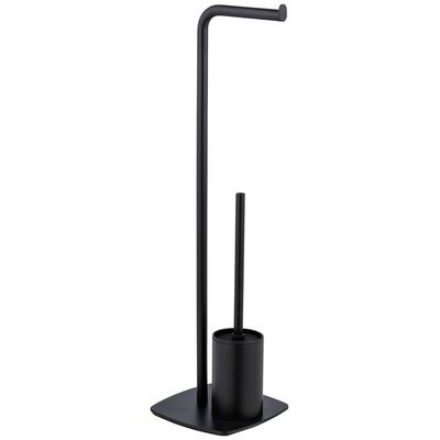 WC-Garnitur WENKO "Iria", schwarz, B:23cm H:72cm L:20cm, Stahl, Reinigungsbürsten, mit WC-Papierrollenhalter und WC-Bürste