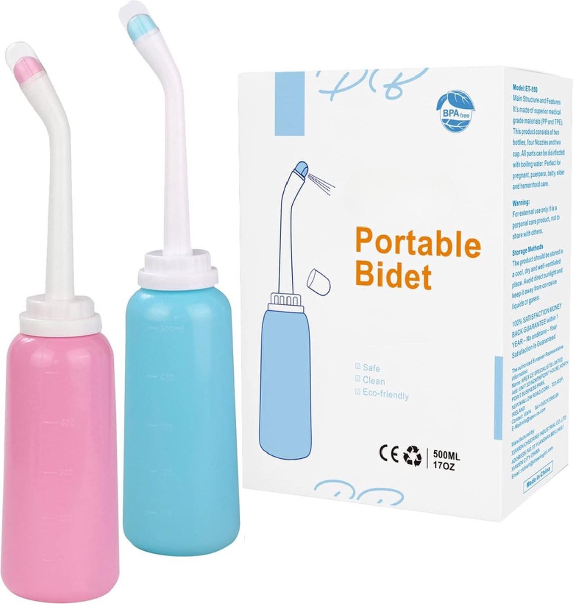 Draagbare Peri Bottle Vaginadouche en Anale Douche voor Post Partum gebruik in de kleuren roze of blauw