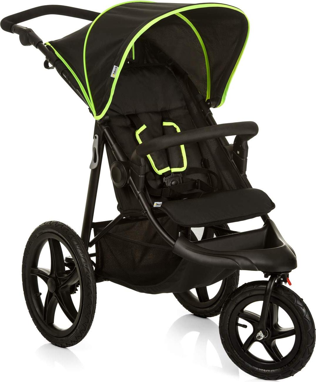 Kinderwagen Buggy Sportwagen - Dreirad mit Luftreifen - Bis 22 kg - Schwarz und Neongelb - Für Stadt, Wald und Feldwege