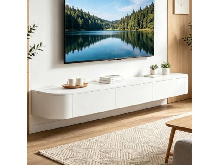 Vormontierter schwebender TV-Schrank mit Schubladen, TV-Wandschrank aus Holz, moderne schwebende Multimedia-Konsole mit großem Stauraum, platzsparende TV-Bank unter TV für Wohnzimmer und Schlafzimmer