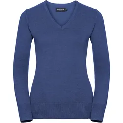 Russell Collection Damen Strickpullover – V-Ausschnitt, denim marl, L
