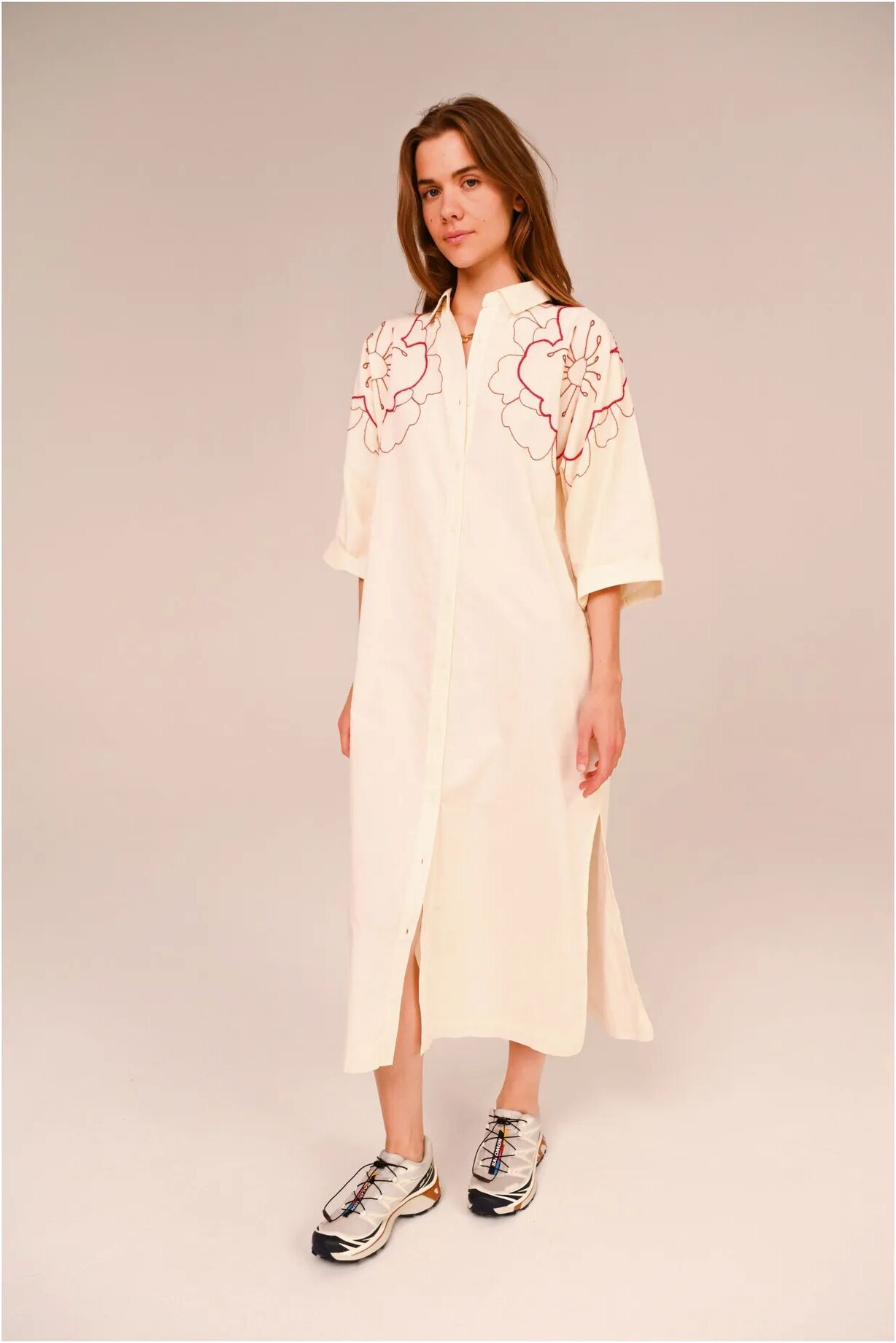 Sacrécoeur Robe Brodée Lou Pivoine Voile de Coton Blanc XS