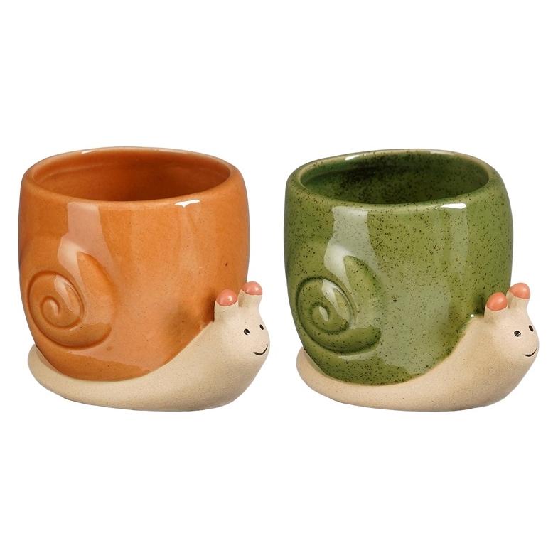 Mica Flower pot SNAIL 1191935, ceramics, green/orange (9.50 x 7 cm) (67131524)
