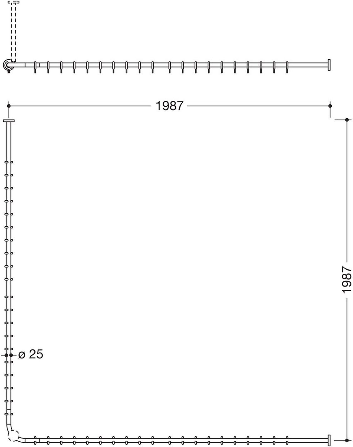 HEWI System 900 Vorhangstange für Duschwanne 200 x 200 cm
