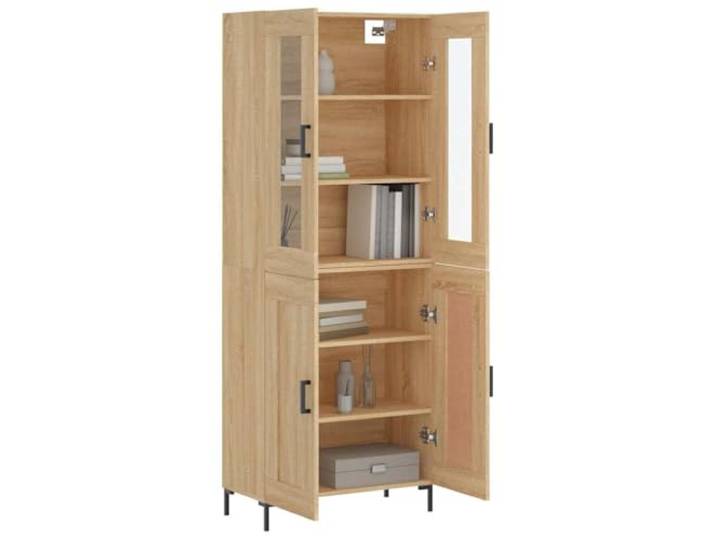 KTHLBRH Sideboard Eiche Sonoma 69,5 x 34 x 180 cm Mehrschichtiges Holz, Glas und Metall, großer Stauraum, Füße aus Metall, Montage erforderlich