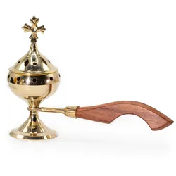Censer Incense Burner with Wooden Handle - Cross