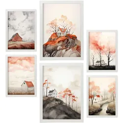 POSTER Set Mit 6 Orange Stadt A3 & A4 Weißer Rahmen