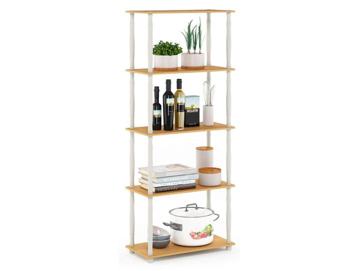 Étagère d'angle Furinno Turn-S-Tube\, 5 niveaux\, sans outils\, en bois de hêtre