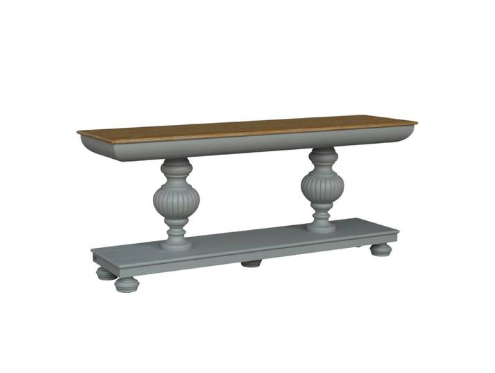Console style shabby chic, plateau en chêne, pieds gris