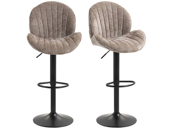 HOMCOM Lot de 2 tabourets de bar forme de coquillage, dossier, hauteur réglable et repose-pieds, cadre en acier, marron