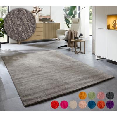 Wollteppich THEKO "Holi", grau, B:40cm H:13mm L:60cm, Schurwolle, Teppiche, Uni-Farben, leicht meliert, reine Wolle, handgewebt mit Knüpfoptik