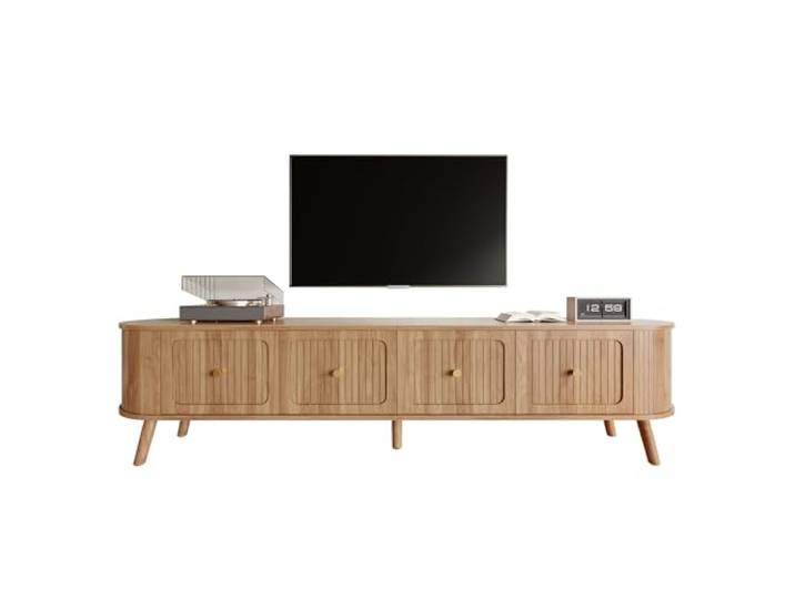 BTM Moderner TV-Schrank, TV-Ständer, TV-Panel, niedriger TV-Ständer. Vier Schranktüren, goldene Griffe, Holzbeine, einzigartiges Design. 180 x 38 x 47 cm (L x B x H)