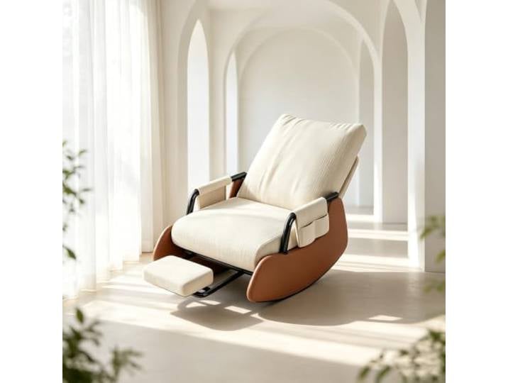 LCNDKF Ergonomischer Ruhesessel für Wohnzimmer und Schlafbereich Moderner Ruhesessel mit solider Schaukelbasis und praktischem Seitenfach für Zeitschriften.