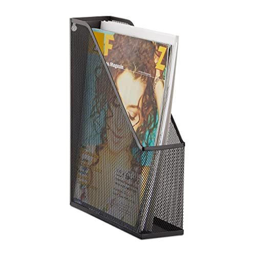 Relaxdays Tijdschriftenhouder van metaal, zwart, geschikt voor A4 tot C4 formaat