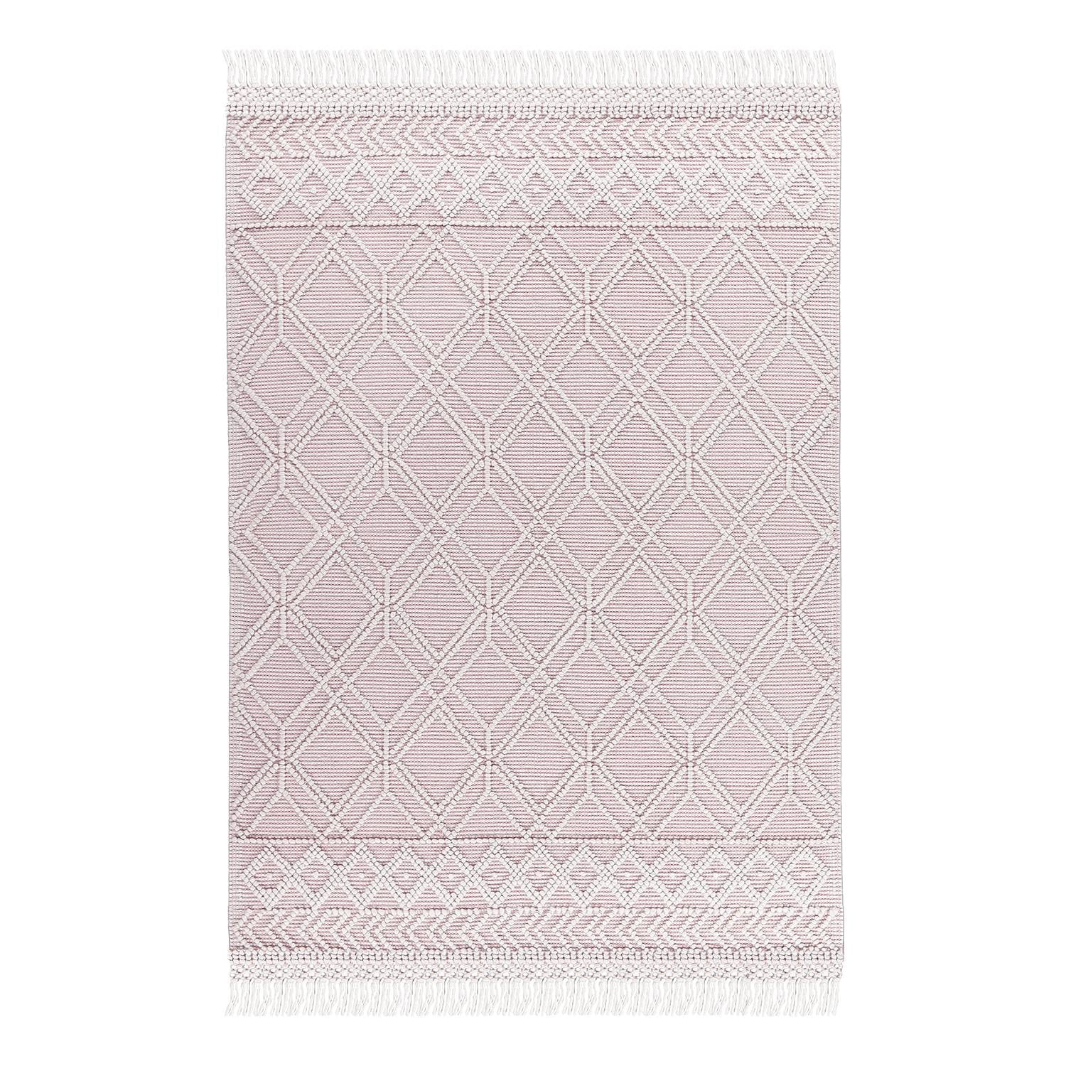 home24 Wollen vloerkleed Colored Macrame Three, roze, B/D: 65 x 135 cm