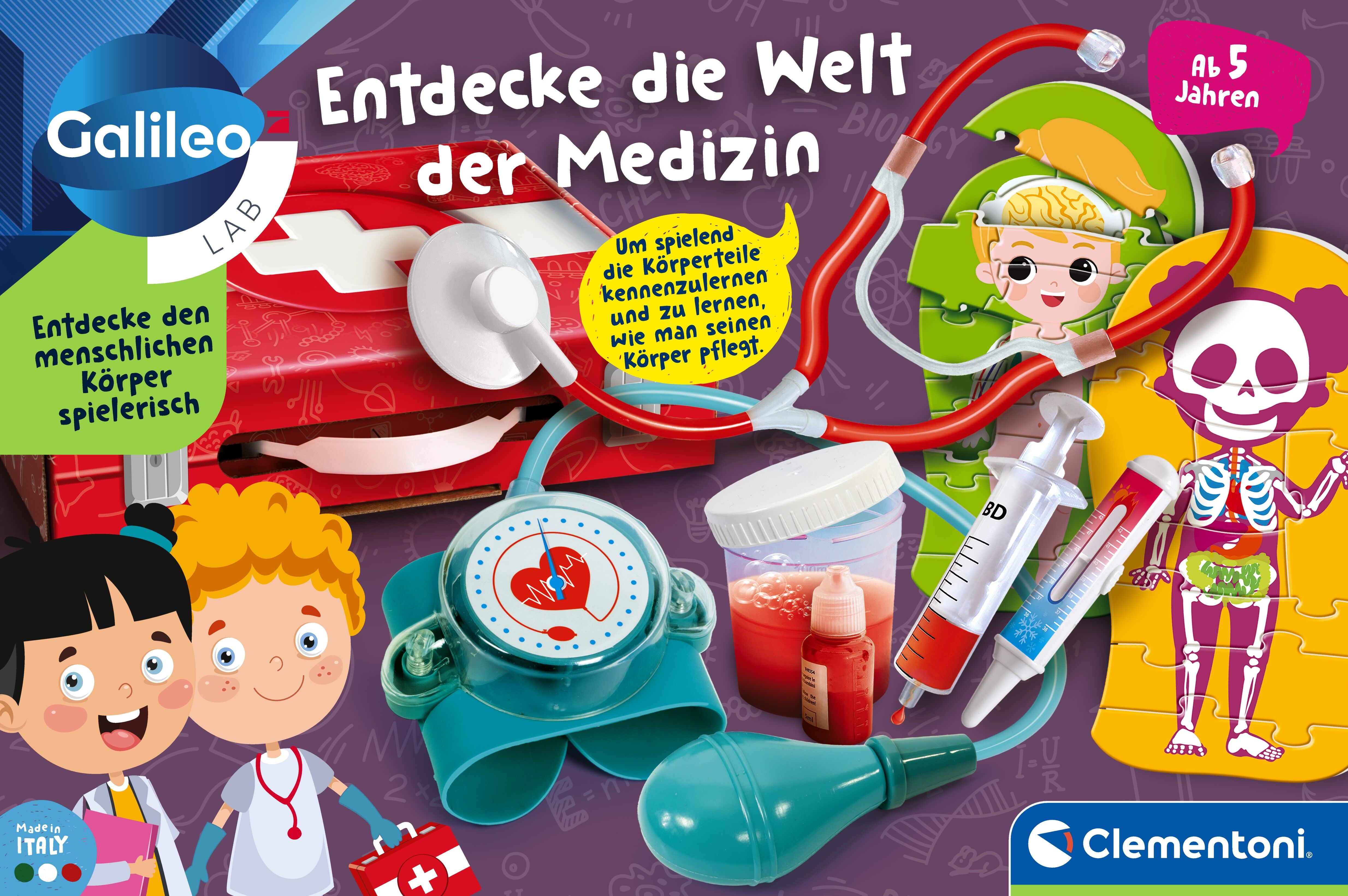 Experimentierkasten CLEMENTONI "Galileo, Entdecke die Welt der Medizin", bunt (weiß, neutral), Experimentierkästen, Kinder, Experimentierkasten, Made in Europe