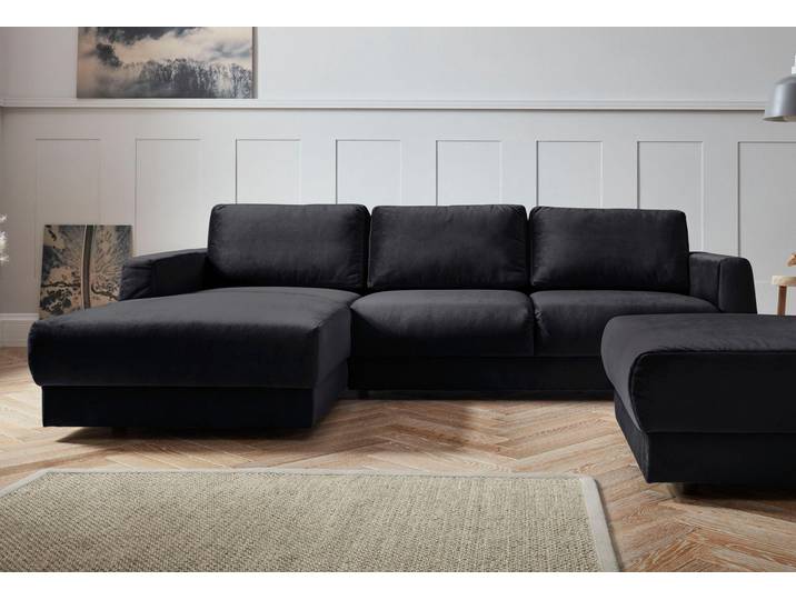 Ecksofa, Schwarz, 264x175 cm, Luxus-Microfaser, Recamiere Links, Modern, andas
