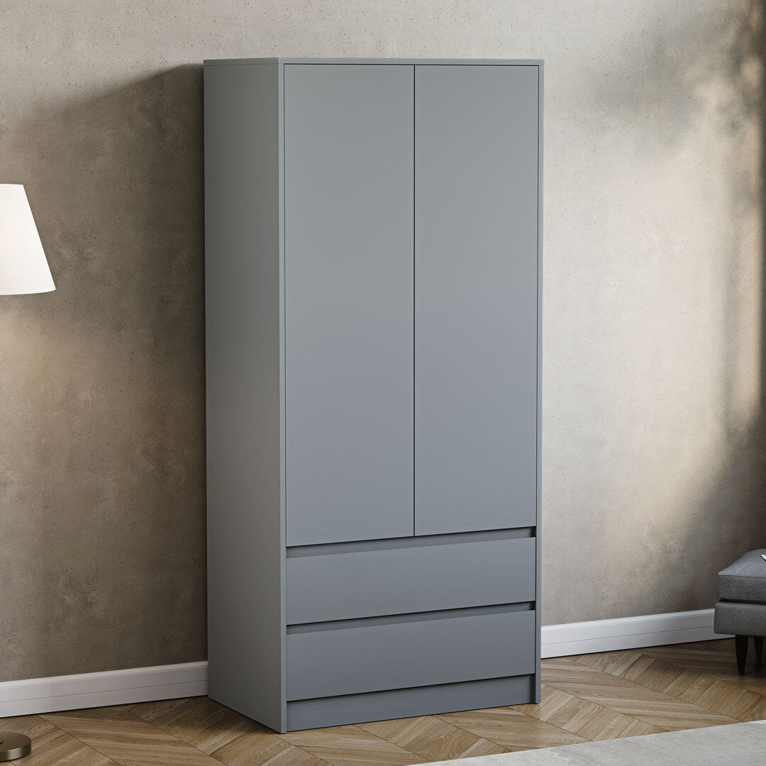 17 Stories Cunha 2 Door Wardrobe Grey 76cm W X 53cm D