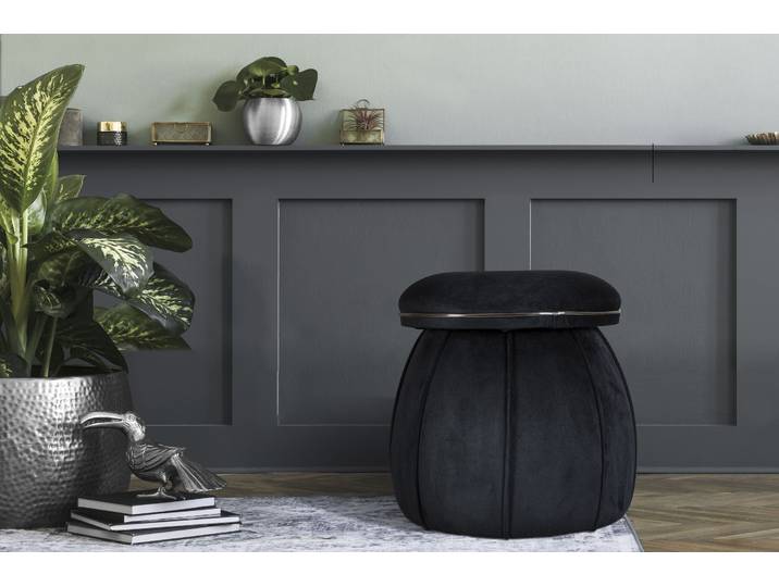 Sitzhocker KAYOOM Hocker Corin,extravagante Form,stilvolle Farben,elegant gesteppter Fuß , schwarz (schwarz, graphit), B:51,5cm H:51,5cm T:51,5cm, Bezug: 50% Baumwolle 50% Acryl / Korpus: Pappelholz, Hocker, Sitzhocker, komfortabel, hochqualitativ, pflegeleicht, sorgfältig verarbeitet