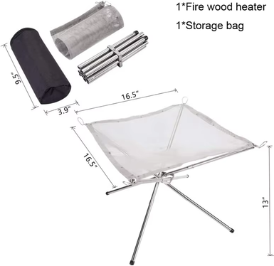 Inspire Daily Merch Portable Outdoor Fire Pit With Collapsible Steel Mesh Stand Camping Heater With Carrying Bag silver A