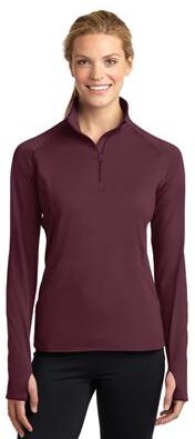 Sport-Tek LST850 Athletic Women's Sport-Wick Stretch 1/4-Zip Pullover Top in Maroon size XS   Polyester/Spandex Blend
