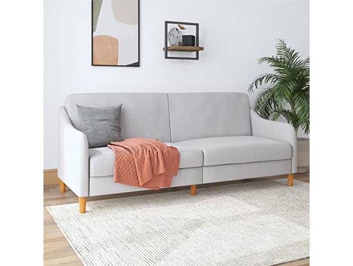 DHP Furniture Jasper Coil Futon 3-Sitzer Schlafsofa, Hellgrau, Leinenbezug 196 x 83 x 83 cm