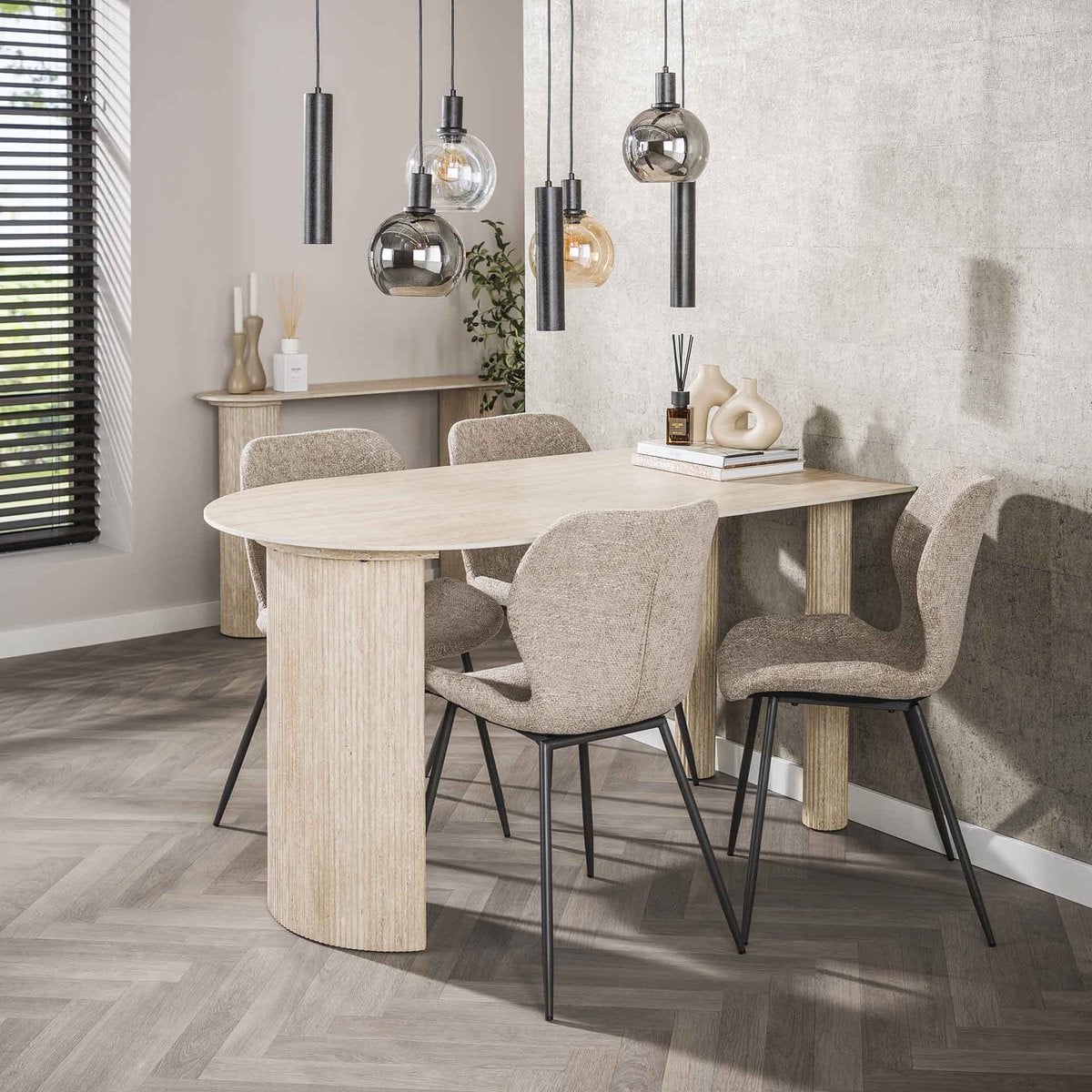 Dimehouse Archon Moderne Eettafel Keramiek Travertin B/D: 140 x 80 cm