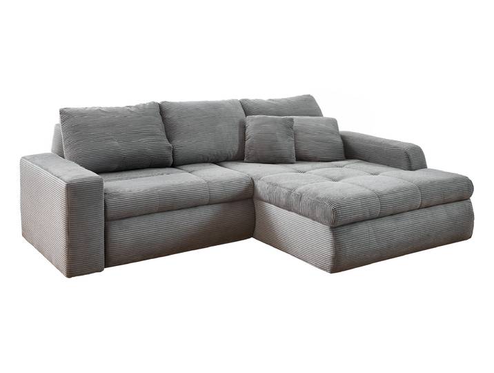 Ecksofa Cord Schlaffunktion Bettkasten grau 241 cm - OT rechts - LUNO