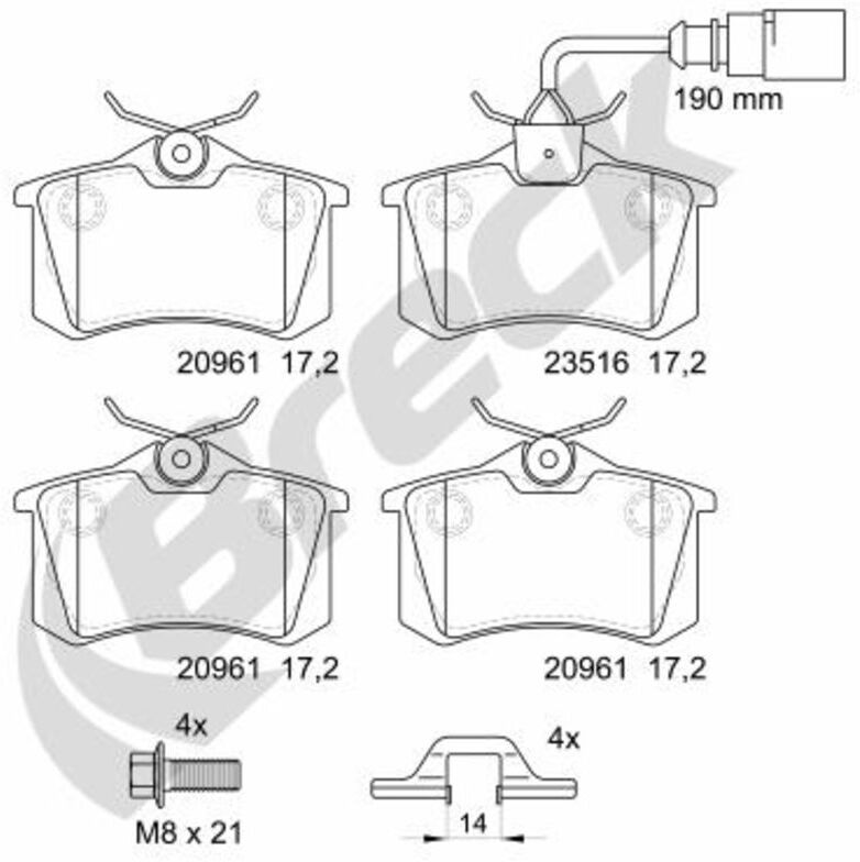 Breck Set di pastiglie freno 23554 10 704 10, posteriore