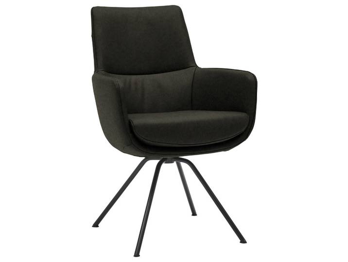 Dieter Knoll Armlehnstuhl, Schwarz, Dunkelgrün, Metall, Leder, Echtleder, Semi-Anilinleder, rund, 60x90x61 cm, Beinauswahl, Lederauswahl, Typenauswahl, Esszimmer, Stuhl, Lederstuhl